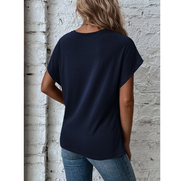Twist Detail Blue Tee Shirt Short Sleeve Round Neck - Picture 3 of 12